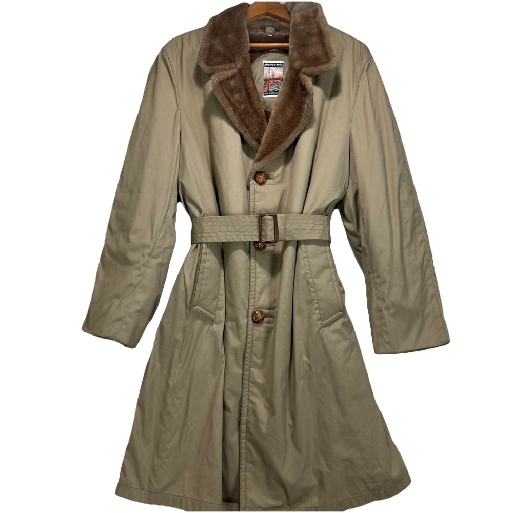 VTG MIGHTY MAC Gloucester Belted Coat Trench Beige Lined‎ Sz 42